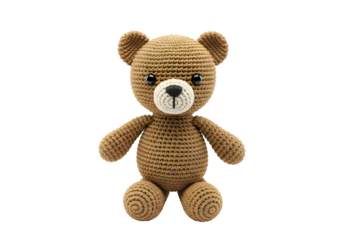 Crochet Teddy Bear Plush Toy with Knitted Brown Wool on Transparent
