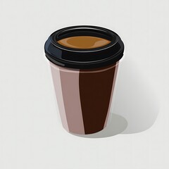 A disposable coffee cup with a dark brown liquid inside.