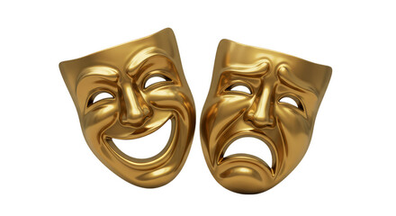 Dramatic Gold Masks Transparent PNG Featuring Theater Comedy Tragedy