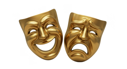 Dramatic Gold Masks Transparent PNG Featuring Theater Comedy Tragedy