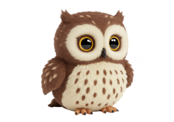 Cute Furry Brown Owl Toy Isolated Transparent Background