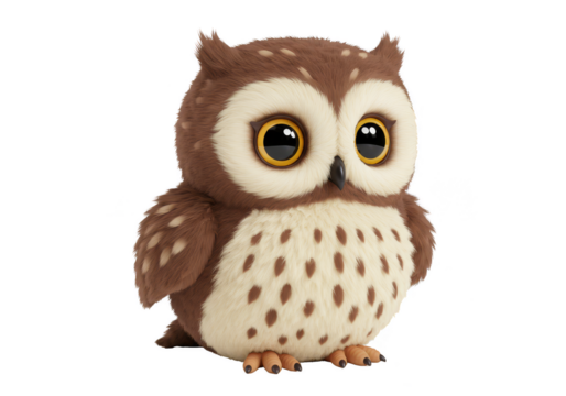Cute Furry Brown Owl Toy Isolated Transparent Background - Powered by Adobe