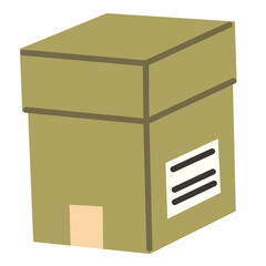 A flat hand-drawn green box with cozy tones, representing closed storage or archive box. Great for warehouse, organization, office files, or ecommerce packaging visuals.