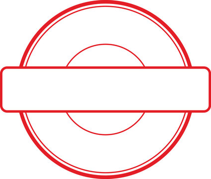 Blank Red Circular Stamp with Center Ribbon and Border Lines in Flat Vector Style for Label Templates