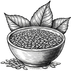 Engraved Cereal Bowl Seeds Leaf Healthy Oatmeal Transparent Background