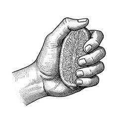 Engraving Of Hand Squeezing Object White Black Grip Illustration