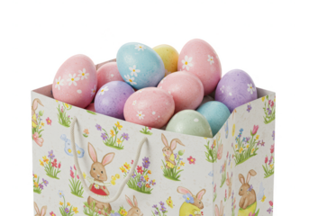 Decorative Easter Eggs in Bunny Bag Holiday Celebration PNG