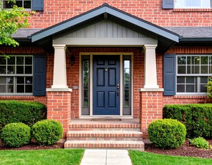 Obraz premium Brick house entrance with dark blue door