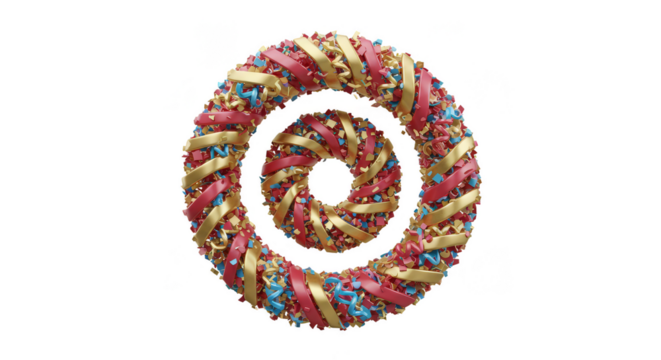 Festive 3D Wreath Red Gold Spirals Ornament Transparent Background