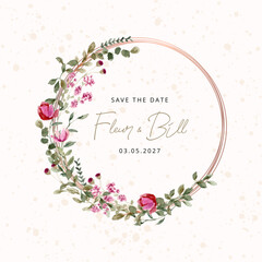 romantic pink wildflower watercolor wreath