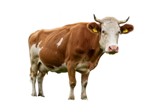 Farm Animal Portrait A Brown White Cow With Horns in PNG