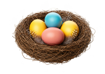 Easter Nest Isolated Background With Colorful Easter Eggs Decoration