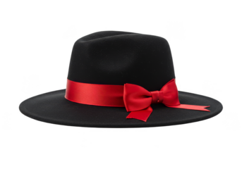Elegant Black Hat with Red Ribbon Bow Sparkle Fashion Accessory