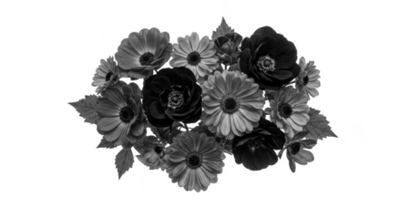 Floral Bouquet PNG Flowers Black White Decoration Transparent Background