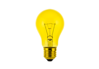 Glowing Yellow Light Bulb on Transparent Background Still Life