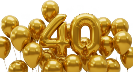 Golden Balloons Number 40 Anniversary Party Transparent Background 3D Render