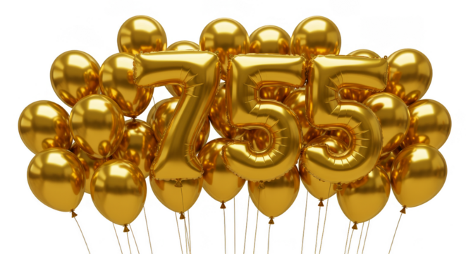 Golden Balloons Number 755 Celebration three dimensional Render Festive