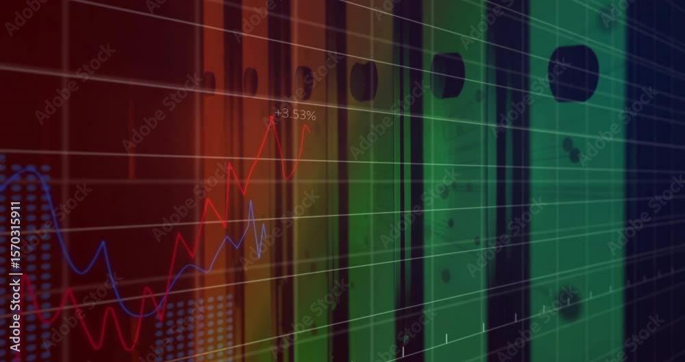 Poster starting with colored bars and grid lines fading in while charts animating to visualize data