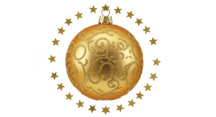 Golden Christmas Ornament Stars Circle Celebration Decoration Ball Isolated