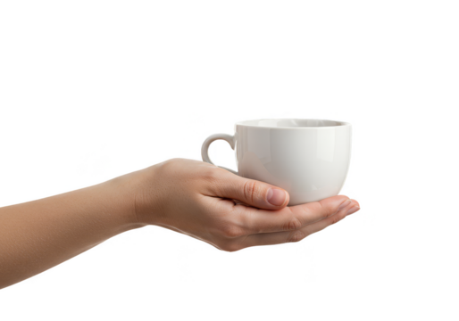 Hand Holds White Cup Coffee Isolated Beverages Studio Offering - Powered by Adobe