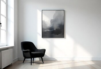 Generative AI Minimalist Room Featuring Abstract Cloud Painting