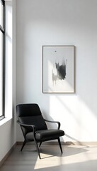 Generative AI minimalist interior with abstract art and light