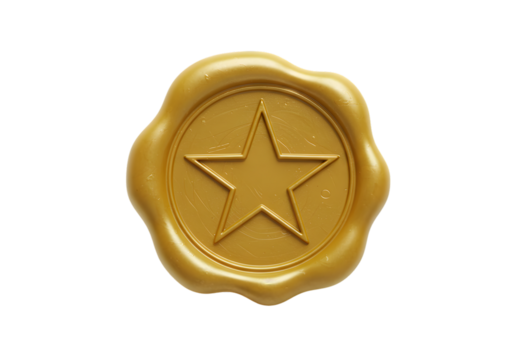 Golden Wax Seal with Star Emblem on Transparent Background
