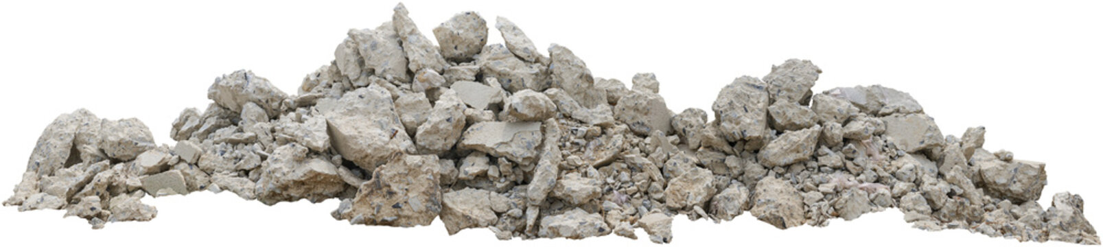 A large pile of rubble consisting of various sizes of broken concrete pieces, ideal for construction or recycling purposes.