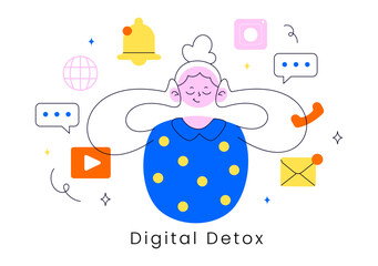 Digital Detox Illustration Featuring Embracing Life Without Digital Devices, Offline Leisure Activities, and Relaxing Without Internet Connections