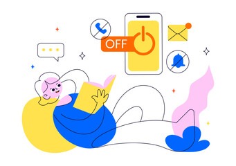 Digital Detox Illustration Featuring Embracing Life Without Digital Devices, Offline Leisure Activities, and Relaxing Without Internet Connections