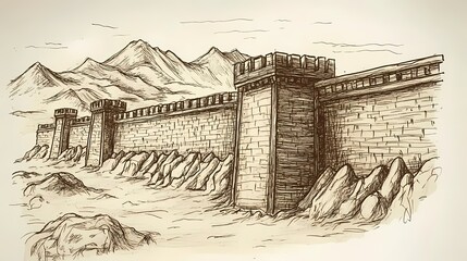 Fototapeta premium Ancient stone fortification with watchtowers.