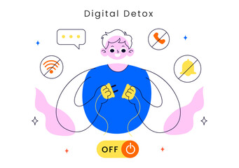 Digital Detox Illustration Featuring Embracing Life Without Digital Devices, Offline Leisure Activities, and Relaxing Without Internet Connections