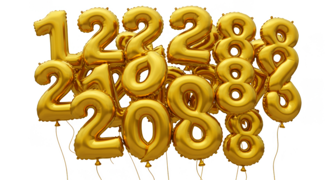 Gold Number Balloons Celebration Party Decoration Transparent Illustration