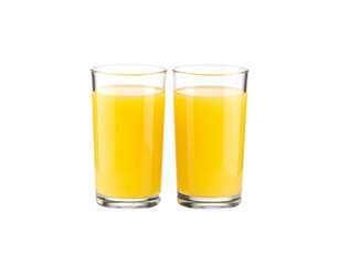 Two Clear Glasses Filled with Bright Yellow Orange Juice.