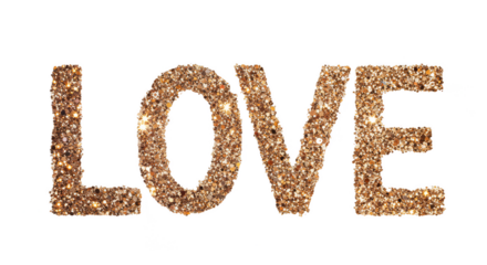 Golden Glitter Love Text on Transparent Background Sparkle Valentine