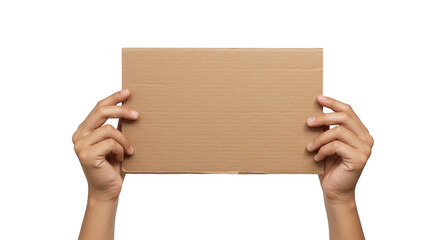 Hands Holding Empty Signboard Isolated on Transparent Background