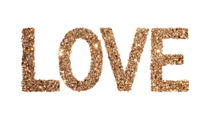 Golden Glitter Love Text on Transparent Background Sparkle Valentine
