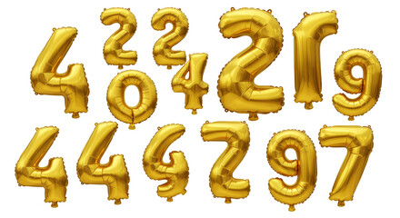 Golden Number Balloons Floating Isolated for Party Decoration Celebration