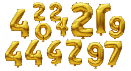 Golden Number Balloons Floating Isolated for Party Decoration Celebration