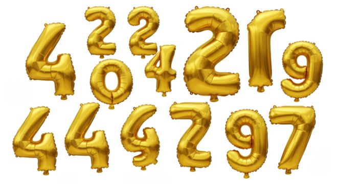 Golden Number Balloons Floating Isolated for Party Decoration Celebration