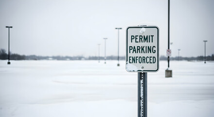 Permit Parking Enforced In Snowy Landscape With A Foreboding Aesthetic Cold Winter
