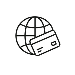 Global payment graphic displays a credit card over Earth, ideal for fintech designs and online commerce branding purposes.