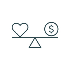 This appealing graphic shows a balance between heart and money, useful for financial designs and conveys the value of love in life.