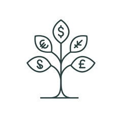 A financial tree graphic illustrating growth and investment, featuring currency symbols as leaves in a minimalist style design.