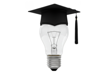 Graduation Idea Illustration Bulb with Academic Cap Transparent BG