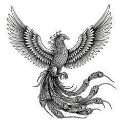 Obraz premium Detailed Phoenix Firebird Illustration, Mythical Bird With Transparent Background