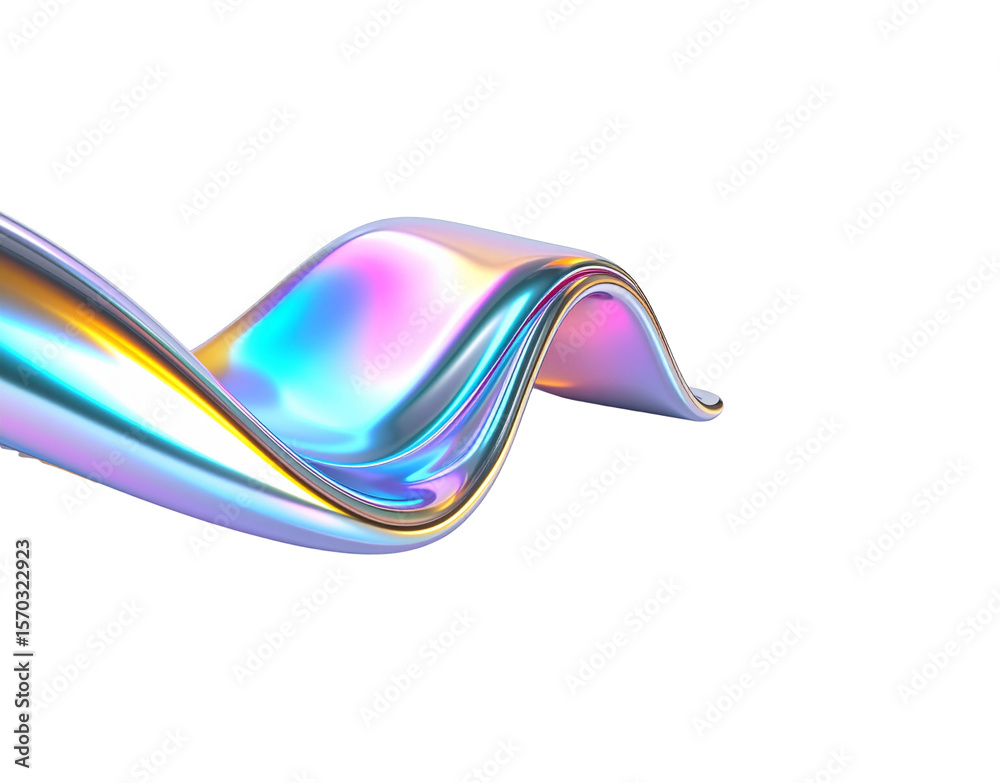 Fototapete iridescent wave form abstract metallic sculpture with colorful reflections.