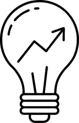 Outline drawing of a lightbulb with upward trending chart inside, minimal style, with white background.