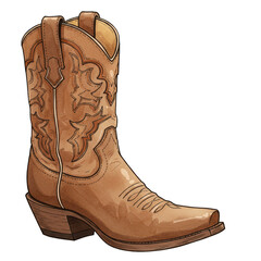 Illustration of Brown Detailed Leather Cowboy Boot Fashion Isolated