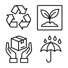 Obraz premium Set of Packaging Symbols for Recycling, Natural, Handling, and Rain Protection